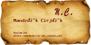 Mandzák Cirjék névjegykártya